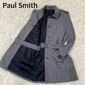 美品 『漢の鉄板千鳥』Paul Smithポールスミス トレンチコート ロングコート 千鳥柄 メンズ グレー Mサイズ