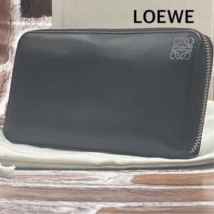 『極美品』LOEWE ロエベ ラウンドファスナー 長財布 サイフ ウォレット アナグラム レザー ブラック 黒 小銭入れ 付き メンズ レディース