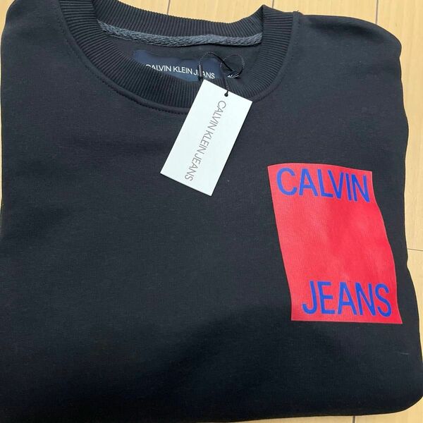 新品　カルバンクライン Calvin Klein クルーネック ロゴ スウエットシャツ トレーナー 裏起毛 黒 CKスウェットM 