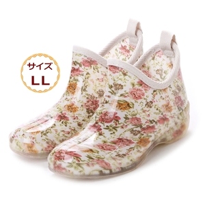 lady's gardening rain short boots rain shoes boots rain shoes solid forming complete waterproof leisure floral print 15027-pnk-ll (24.5-25.0cm)