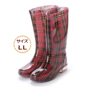  lady's rain boots rain boots long height solid forming boots red check pattern 15032-red-chk-LL ( 24.0 - 24.5cm )