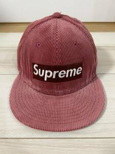 中古 7 5/8 15AW Supreme Corduroy New Era Box Logo Cap RED シュプリーム コーデュロイ ニューエラ ボックス ロゴ キャップ レッド 赤