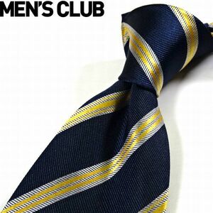 新品 メンズクラブ MEN'S CLUB 撥水加工 絹シルク100% ネクタイ 紺 黄 銀 ストライプ メンズ ビジネス シャツ スーツに