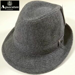 新品 Aquascutum LONDON アクアスキュータム ロンドン 秋冬 日本製 ウール 毛 中折れ ハット 帽子 灰 58cm L 正規品 メンズ 男性 紳士