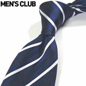 新品 メンズクラブ MEN'S CLUB 撥水加工 絹シルク100% ネクタイ 紺 白 ストライプ メンズ ビジネス シャツ スーツに