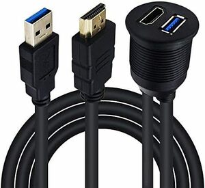  HDMI&USB3.0 延長パネル防水ケーブル2m, USB 3.0 & HDMIオス tメス延長マウント ダッシュマウント フ