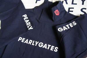 ★正規品★希少サイズ★パーリーゲイツ PEARLY GATES★超人気 ネックロゴ コットンハイネックシャツ★保温性★日本製★ネイビー★７(3L)