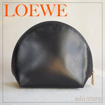 美品★ オールドロエベ LOEWE アナグラム レザー ポーチ コスメケース 小物入れ ブラック レディース ブランド_画像1