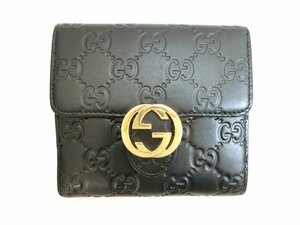 グッチ GUCCI マーモント 二つ折り財布 レザー ブラック 黒 ゴールド金具 中古 ●