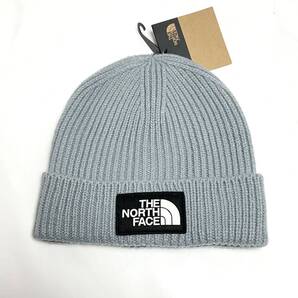 新品 海外限定 デザイン ノースフェイス ニット キャップ ビーニー ボックス ロゴ ワッペン グレー 帽子 ニットキャップ CAP ボックスロゴ