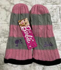 【新品タグ付】Barbie バービー 手袋ミトン　ボーダー グレー　ピンク　②