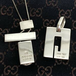 1円~！ GUCCI ネックレス ペンダントトップ 2点まとめ 28.8g SILVER 925 シルバー Gロゴ セパレートクロス グッチ アクセサリー