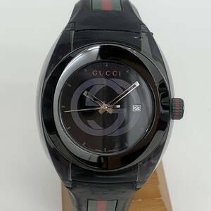 1円~! GUCCI 腕時計 137.1 稼働 SYNK シンク デイト 黒文字盤 グッチ メンズ腕時計 クオーツ ベルト切れ