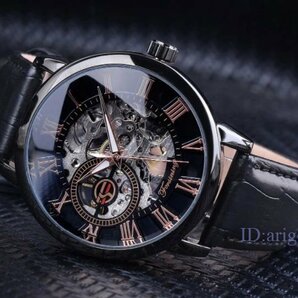 P872★新品腕時計 メンズ FORSINING 高級 ブランド 革 レザー 機械式 スケルトン スチームパンク 自動巻き ゴールドの画像6