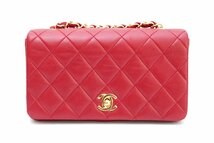 1B445☆シャネル CHANEL☆ ヴィンテージ ミニ マトラッセ チェーンショルダーバッグ ラムスキン 赤 美品 【ニューポーン】_画像1