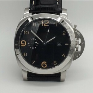 新品 自動巻 ミリタリー ブラック 黒 GMT メンズ腕時計 機械式 シースルーバック 44mm