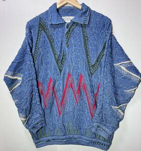 90s COOGI BLUESニットセーター マルチカラー S オーストラリア製 クージーヴィンテージニット B-BOY ビギー HIPHOP 3D 立体ニット 大きめ