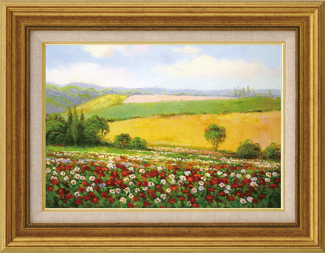 Pintura al óleo, pintura occidental, pintura pintada a mano, Seleccionar arte (con marco), tamaño F6, Campo de flores de primavera Emma 8111 F6 Oro, Cuadro, Pintura al óleo, Naturaleza, Pintura de paisaje