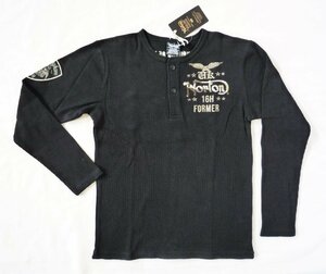  Norton NORTON long sleeve T shirt Henley neckline waffle braided 2. button embroidery S size black black 