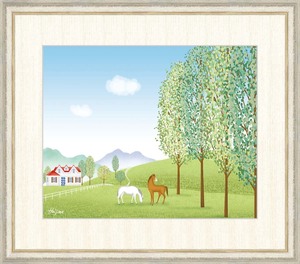 高精細デジタル版画 額装絵画 喜多 一（きた はじめ）作 「馬と牧場」 F8