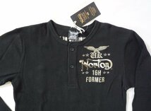 ノートン NORTON 長袖Ｔシャツ ヘンリーネック ワッフル編み 2つボタン 刺繍 XXLサイズ ブラック 黒_画像2