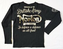 ノートン NORTON 長袖Ｔシャツ ヘンリーネック ワッフル編み 2つボタン 刺繍 Lサイズ ブラック 黒_画像5