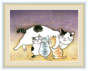 Art hand Auction 高精細デジタル版画 額装絵画 しあわせのねこ 千 春作 ｢安らぎのねこ｣ F6, 美術品, 版画, その他