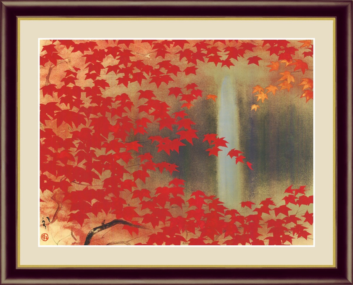 Impresión digital de alta definición, pintura enmarcada, obra maestra japonesa, Ryushi Kawabata, Hojas de otoño en una cascada F4, Obra de arte, Huellas dactilares, otros