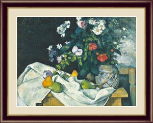 高精細デジタル版画 額装絵画 世界の名画 ポール・セザンヌ 「花と果物のある静物」 F6