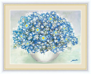 高精細デジタル版画 額装絵画 しあわせのブーケ 洋 美作 「やすらぎの青いブーケ」 F4