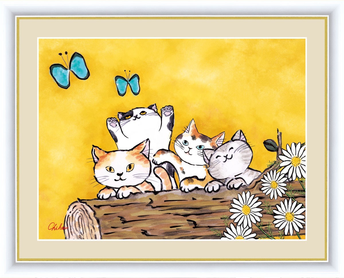 High-definition digital print, framed painting, Happy Cat, by Chiharu, Happy Cat F6, Artwork, Prints, others