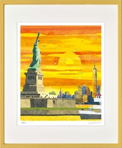 Art hand Auction ジークレー版画 額装絵画 はりたつお作 ｢ニューヨーク(アメリカ)｣ 四ッ切, 美術品, 版画, その他