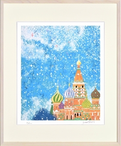 Art hand Auction Impresión giclée, pintura enmarcada, Cielo sobre la Catedral de San Basilio (Rusia) de Tatsuo Hari, 4 piezas, Obra de arte, Huellas dactilares, otros