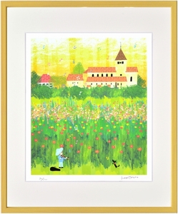 Art hand Auction Giclee print framed painting by Tatsuo Hari Flower fields on Reichenau Island (Germany) cut into four pieces, artwork, print, others