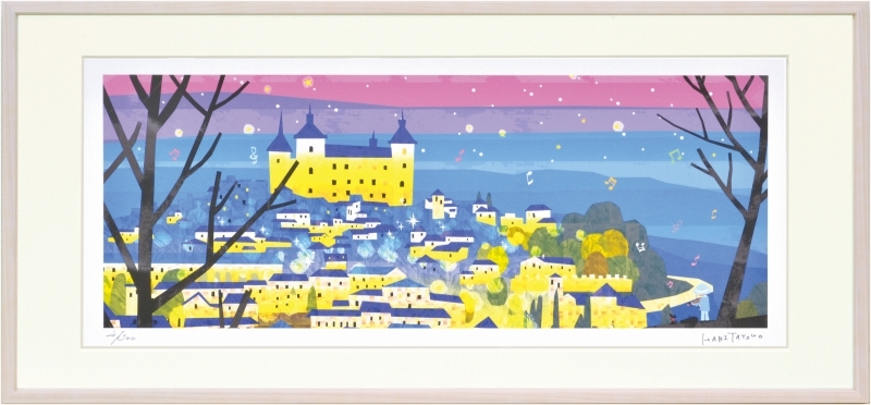 طباعة جيكلي, مؤطر اللوحة, منظر ليلي لمدينة توليدو (إسبانيا) بواسطة تاتسو هاري, 720 × 330 ملم, عمل فني, مطبوعات, آحرون