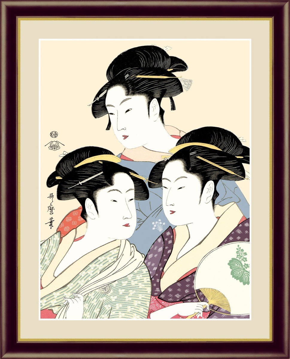 Hochauflösender Digitaldruck, gerahmtes Gemälde, Ukiyo-e, Gemälde von schönen Frauen, Kitagawa Utamaros drei Schönheiten von Kansei F6, Kunstwerk, drucken, Andere