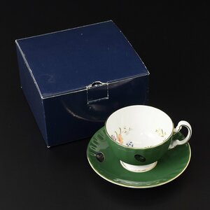 *473801 [SALE!] unused goods AYNSLEY Aynsley [ records out of production * rare ]kote-ji garden green × gold paint flowers and birds cup & saucer 1 customer 