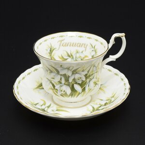 ◎487675 【SALE♪】 未使用品 ROYAL ALBERT ロイヤルアルバート フラワーオブザマンス January 1月 カップ&ソーサー スノードロップ