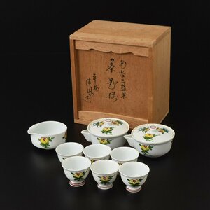 ◎486562 【SALE♪】 良品 京焼 平安清鳳造 高野清鳳 色絵三盛果 茶器揃 宝瓶×2 湯冷×1 湯呑×6 共箱 煎茶道具茶道具茶具玉露