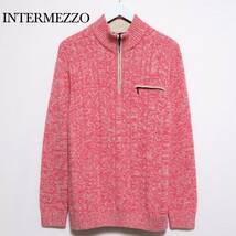 美品 INTERMEZZO インターメッツォ ハーフジップセーター ハイネック カシミヤ混ウール ケーブルニット メンズウエア 紳士 XLサイズ 秋冬物_画像1