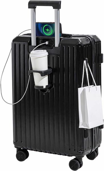 スーツケース カップホルダー付き usbポート付き 充電 キャリーケース 機内持込 超軽量 キャリーバッグビジネス 1-5泊対応 