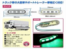 汎用 マーカーランプ 8個 ビス付き 12/24V 小型 4連 LED クリアレンズ×グリーン発光 メッキカバー付き サイドマーカー 車高灯_画像2