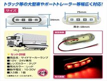 汎用 マーカーランプ 1個 ビス付き 12/24V 小型 4連 LED クリアレンズ×レッド発光 メッキカバー付き サイドマーカー 車高灯_画像2