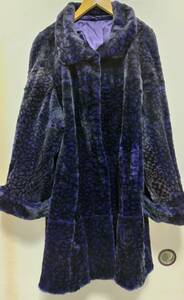 高級 シェアードミンク ミンクファーコート ロングコート 毛皮コート レオパード柄 アニマル柄 総柄 紫 パープル レディース