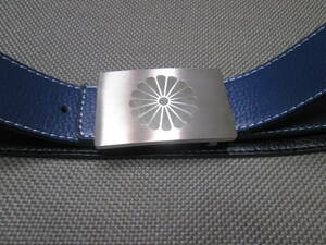  cow leather high class leather navy blue black reversible belt 10 six .. Mark silver silver buckle unused new goods 