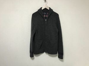 本物フレッドペリーFREDPERRYウールニットロゴ刺繍ジップショールカラー長袖セーターカーディガンメンズビジネススーツグレーM