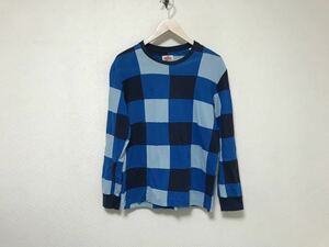 本物ハリウッドランチマーケットHRMコットンブロックチェック柄長袖TシャツロンTメンズサーフアメカジワークミリタリー1S青ブルーインド製