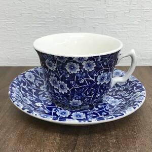 N151 BURLEIGH バーレイ Blue Calico ブルーキャリコ カップ＆ソーサー MADE IN ENGLAND イギリス製 洋食器 陶器 花柄 プルナス