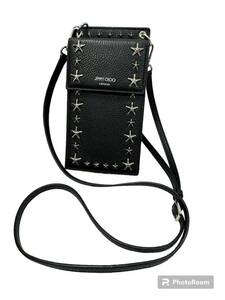 JIMMY CHOO ジミーチュウ スマホ ホルダー ショルダー ミニバッグ レザー ブラック スタースタッズ 星 中古