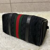 ①【美品】OLD GUCCI オールドグッチ ミニボストンバッグ　シェリーライン GGキャンバス 黒_画像7